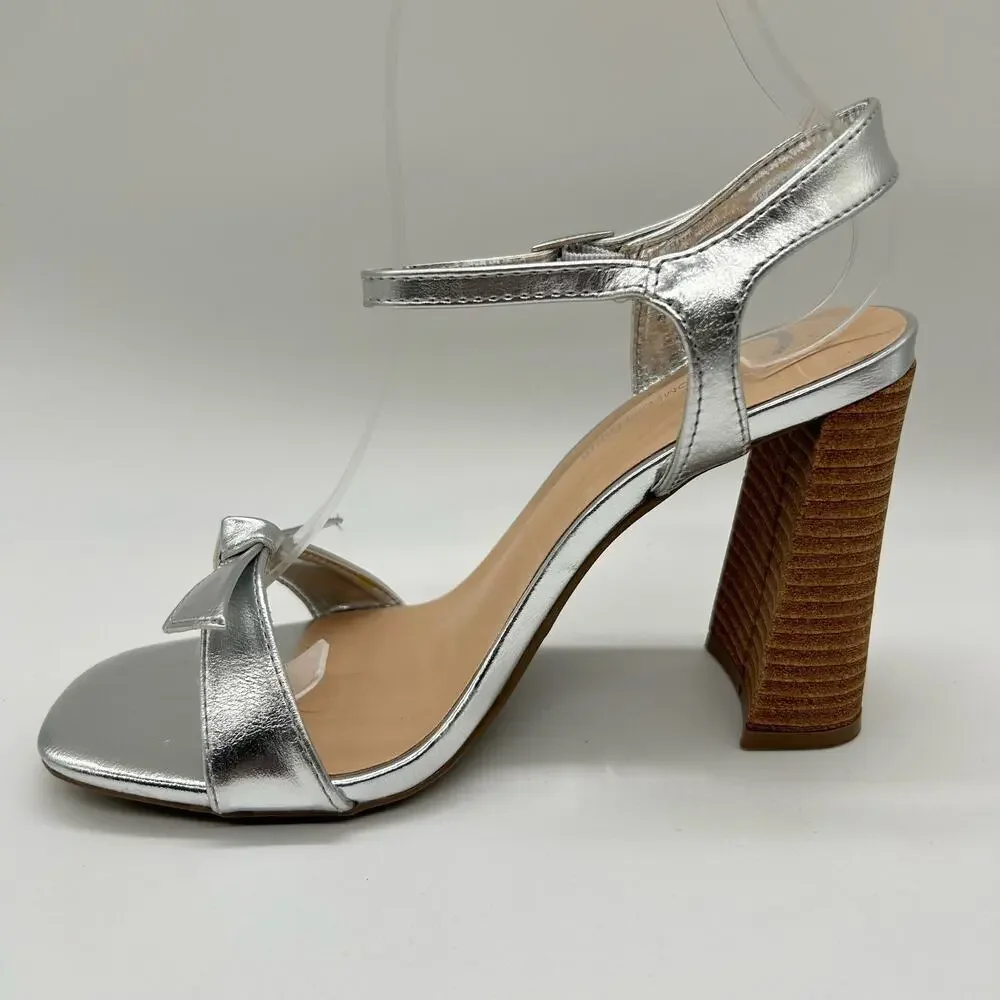 Journee Collection‎ Sandals Womens 7 Silver Dianne Heeled Open Toe Sandals NEW